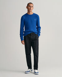 Rundhalspullover aus Baumwolle mit Zopfmuster