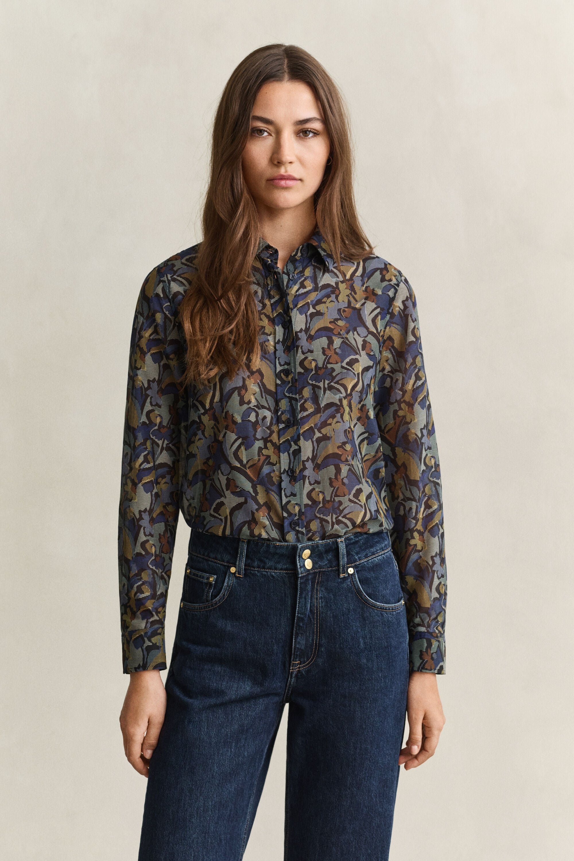 Camicia in misto seta e cotone con stampa