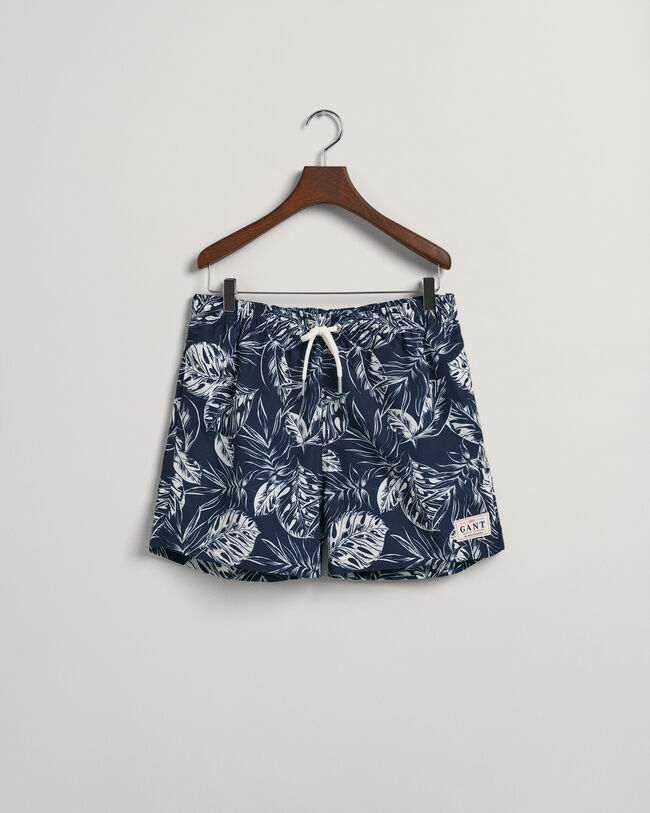 Classic Fit Tropical Leaves Badeshorts mit Print