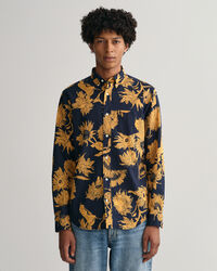 Regular Fit Baumwoll Leinen Hemd mit Sonnenblumen-Print