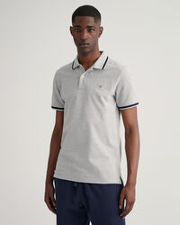 Piqu&eacute; Poloshirt mit Fischgr&auml;tmuster und Kontraststreifen