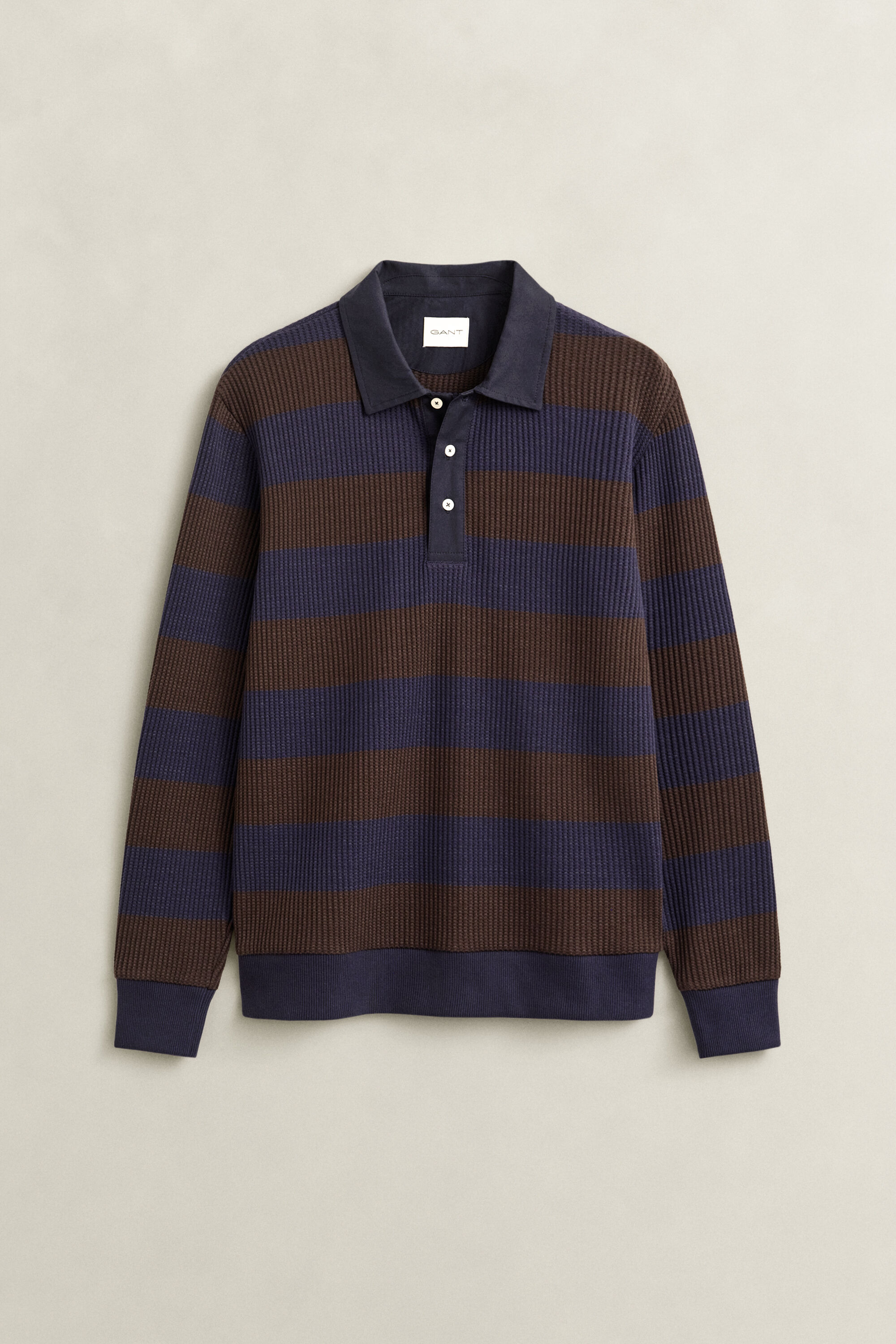 Striped Waffle Texture Polo Shirt