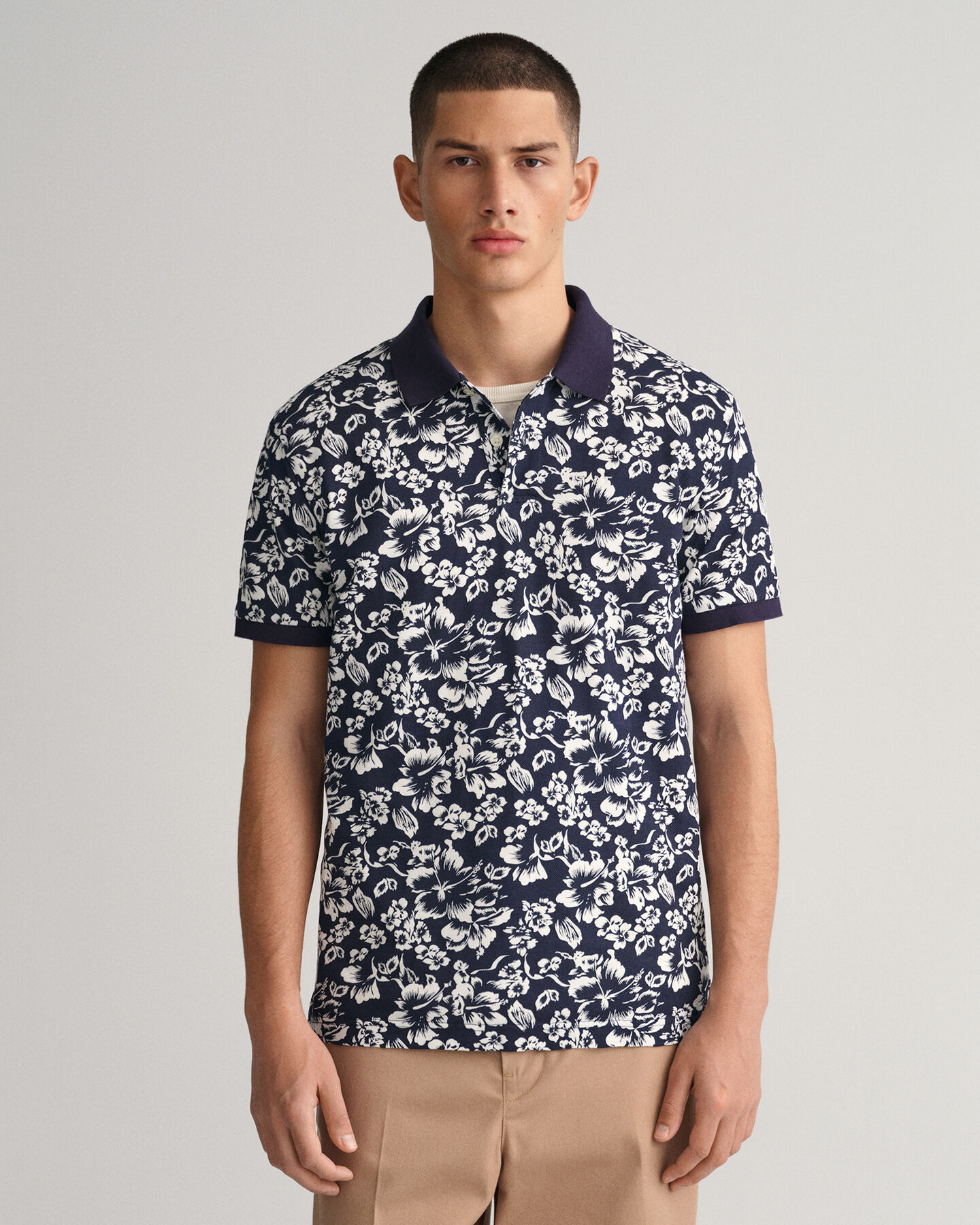 Piqué Poloshirt mit floralem Print