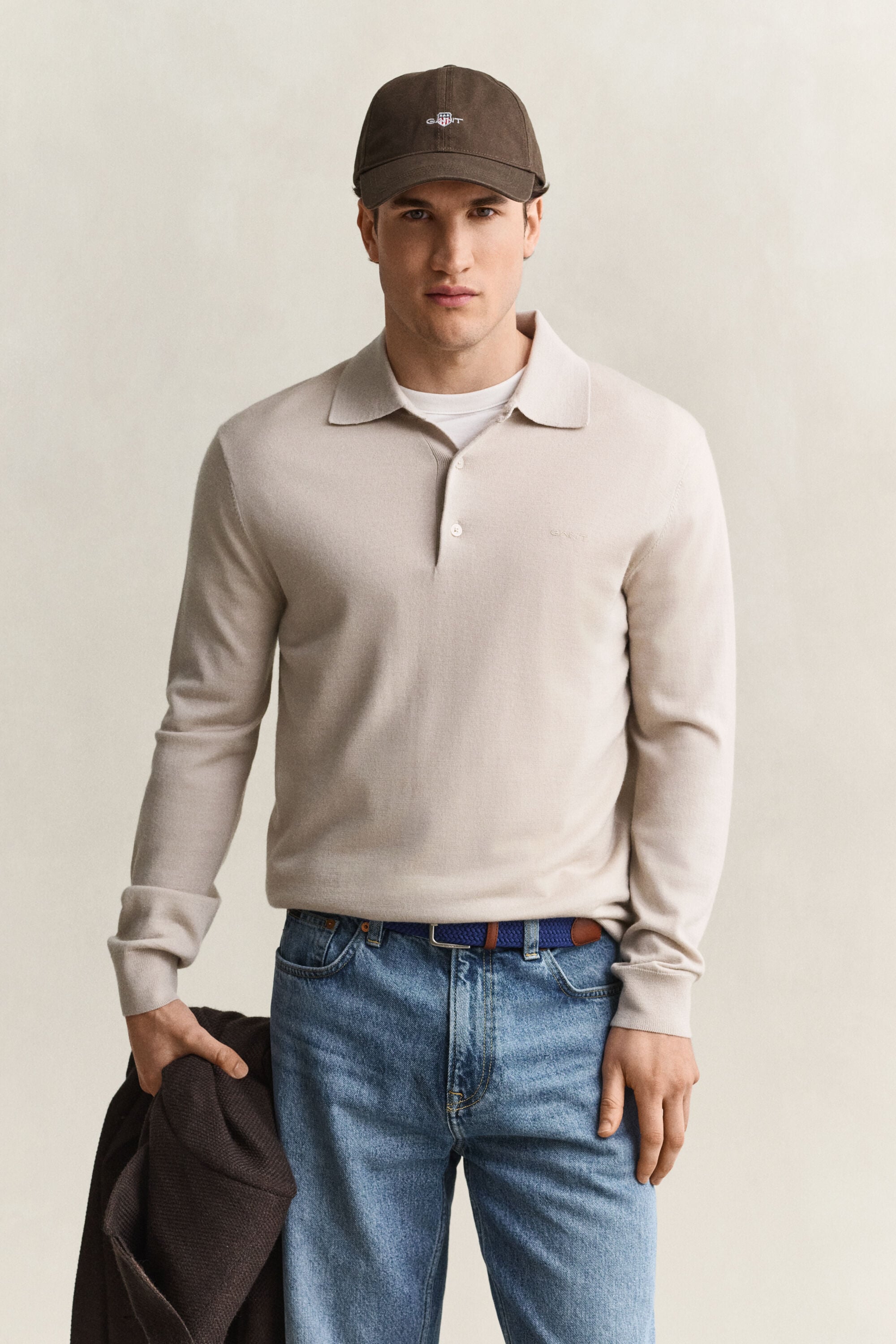 Pull façon polo en laine mérinos extrafine