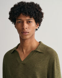 Baumwoll Leinen Polopullover