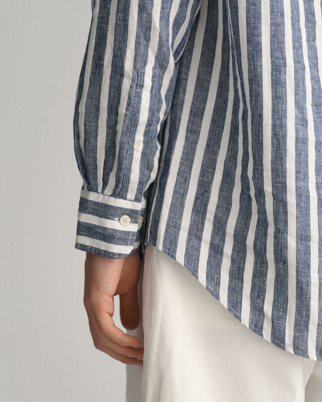 Regular Fit Leinenhemd mit breiten Streifen