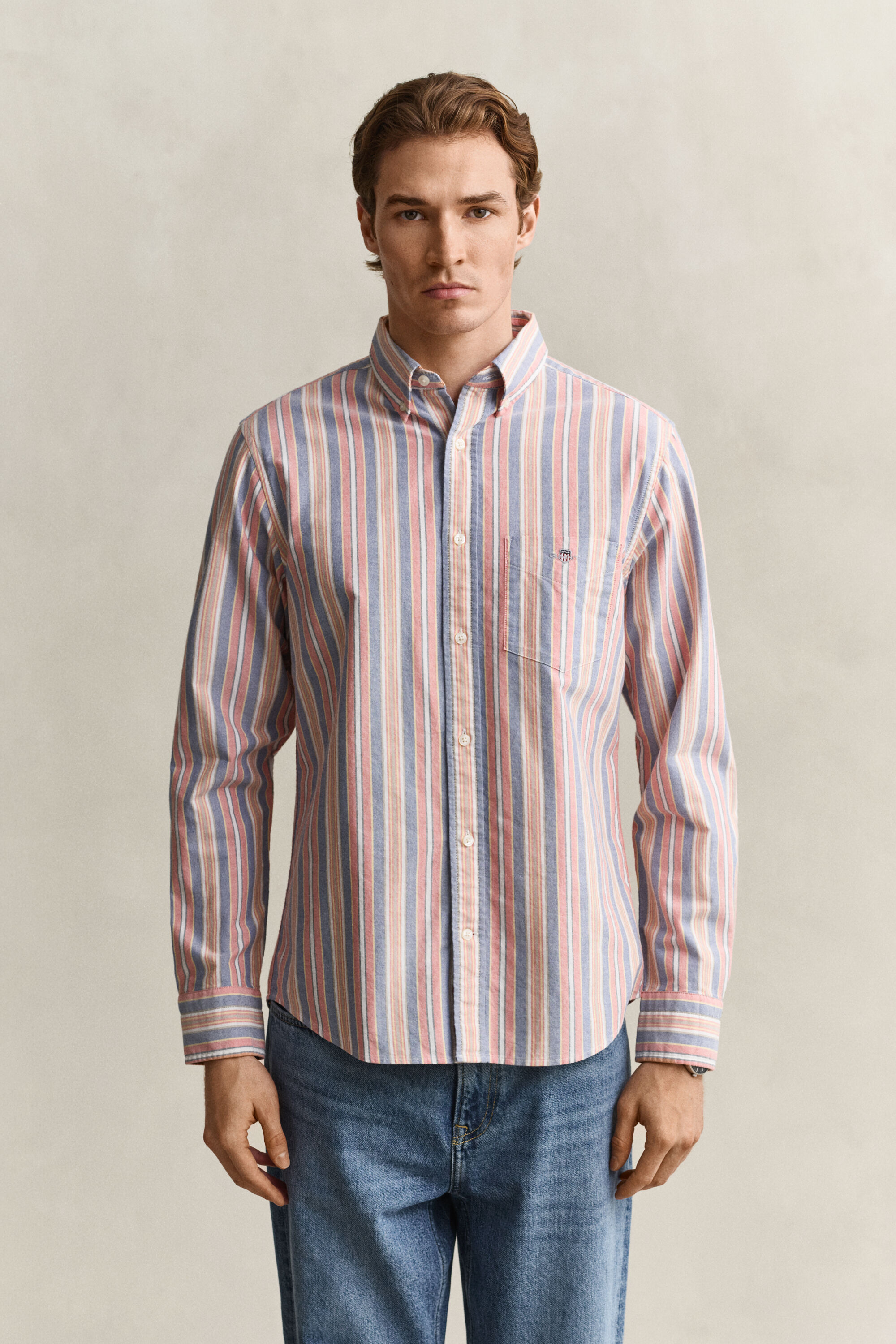 Chemise en coton Oxford classique à rayures multicolores