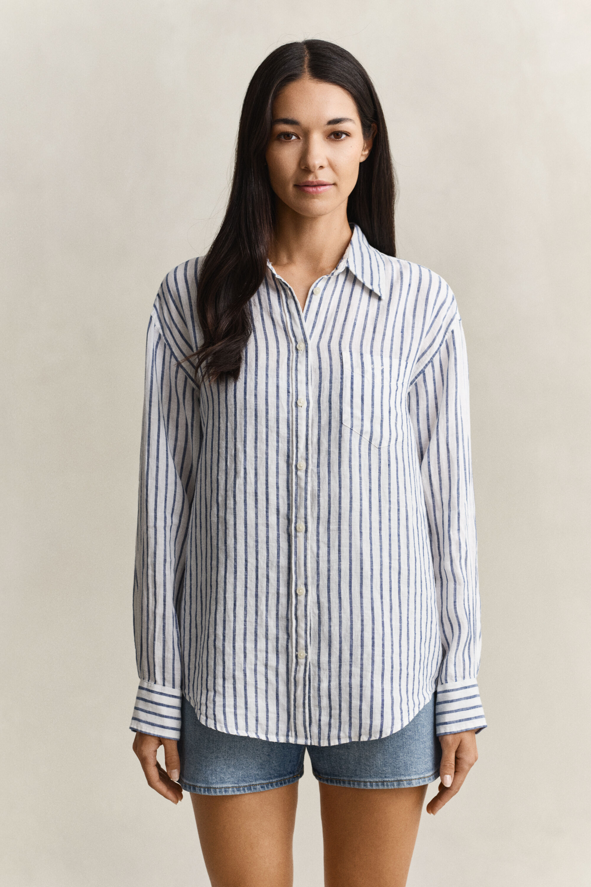 Camicia di lino a righe relaxed fit