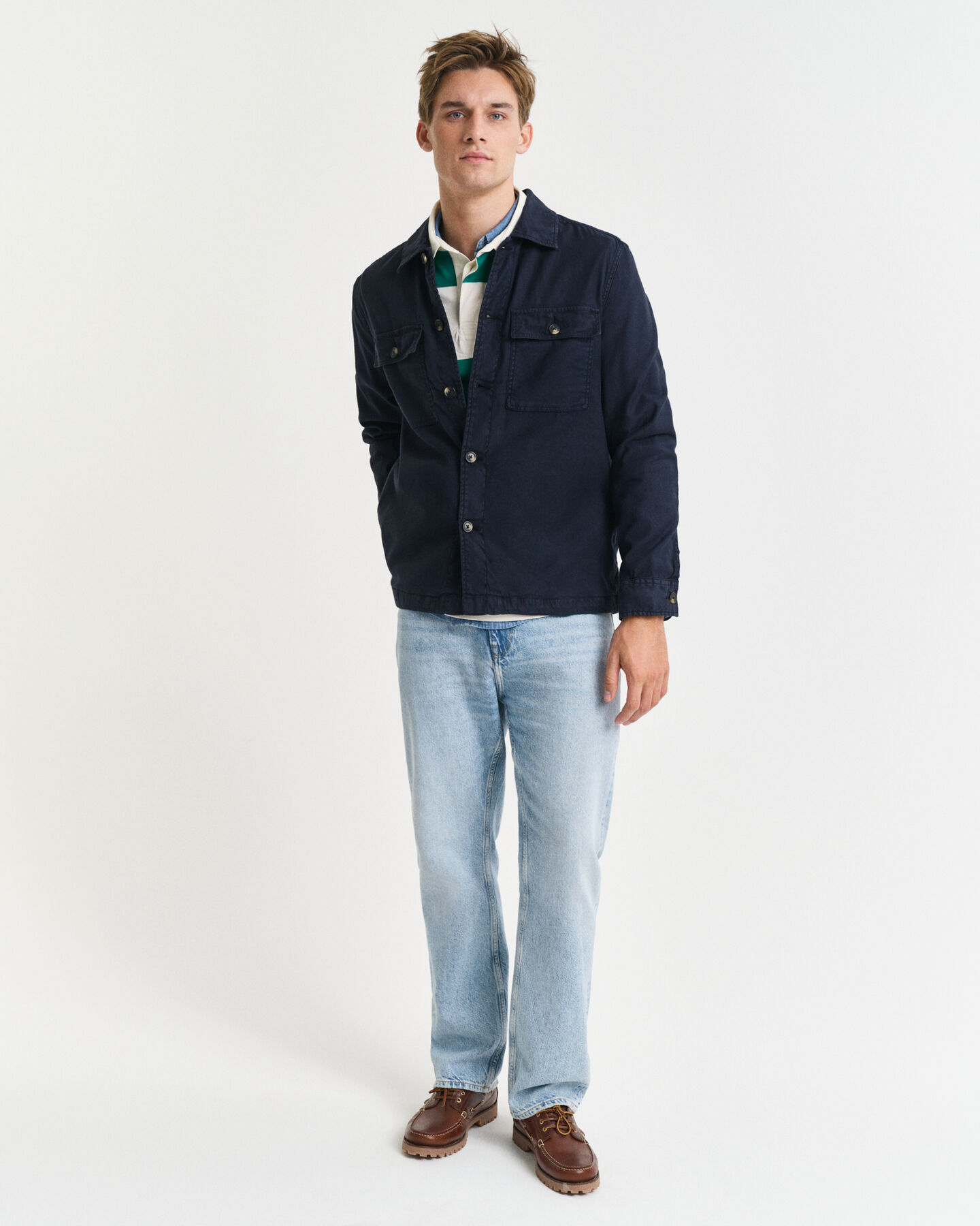 Regular Fit Hemdjacke aus Baumwolle und Leinen