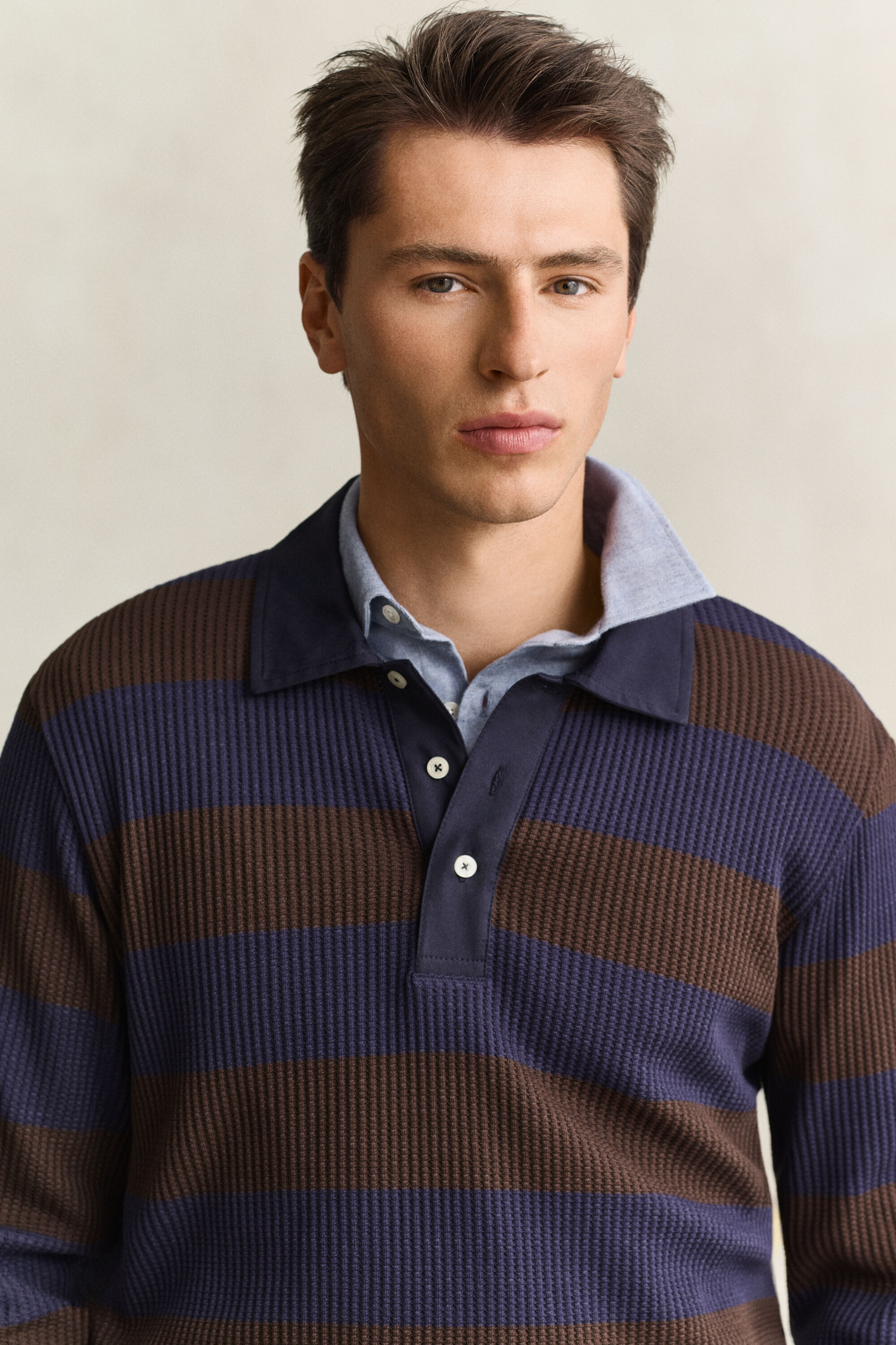 Striped Waffle Texture Polo Shirt