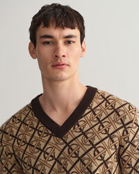 Monogram V-Neck Pullover aus Merinowolle