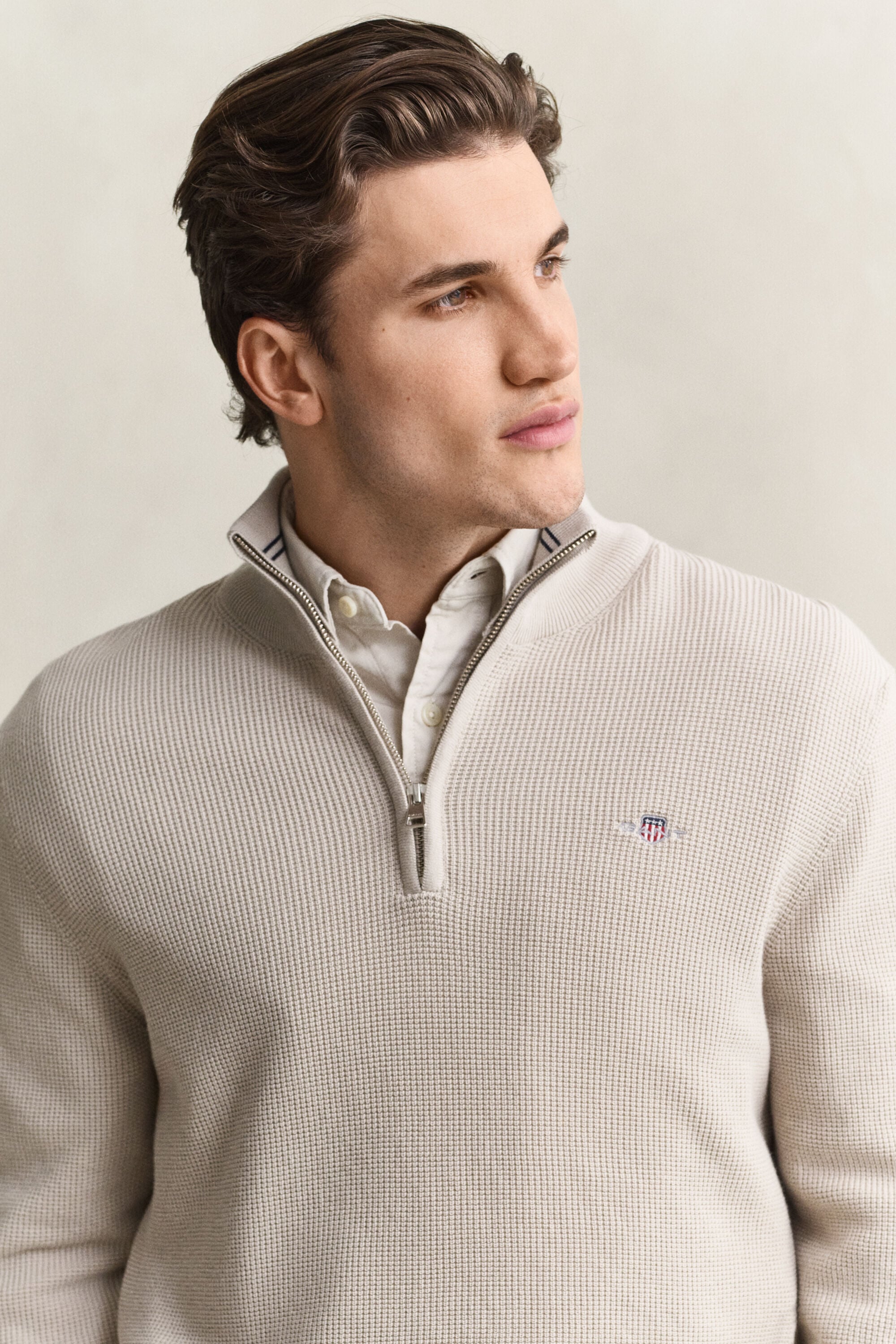 Pull à demi-zip en coton texturé