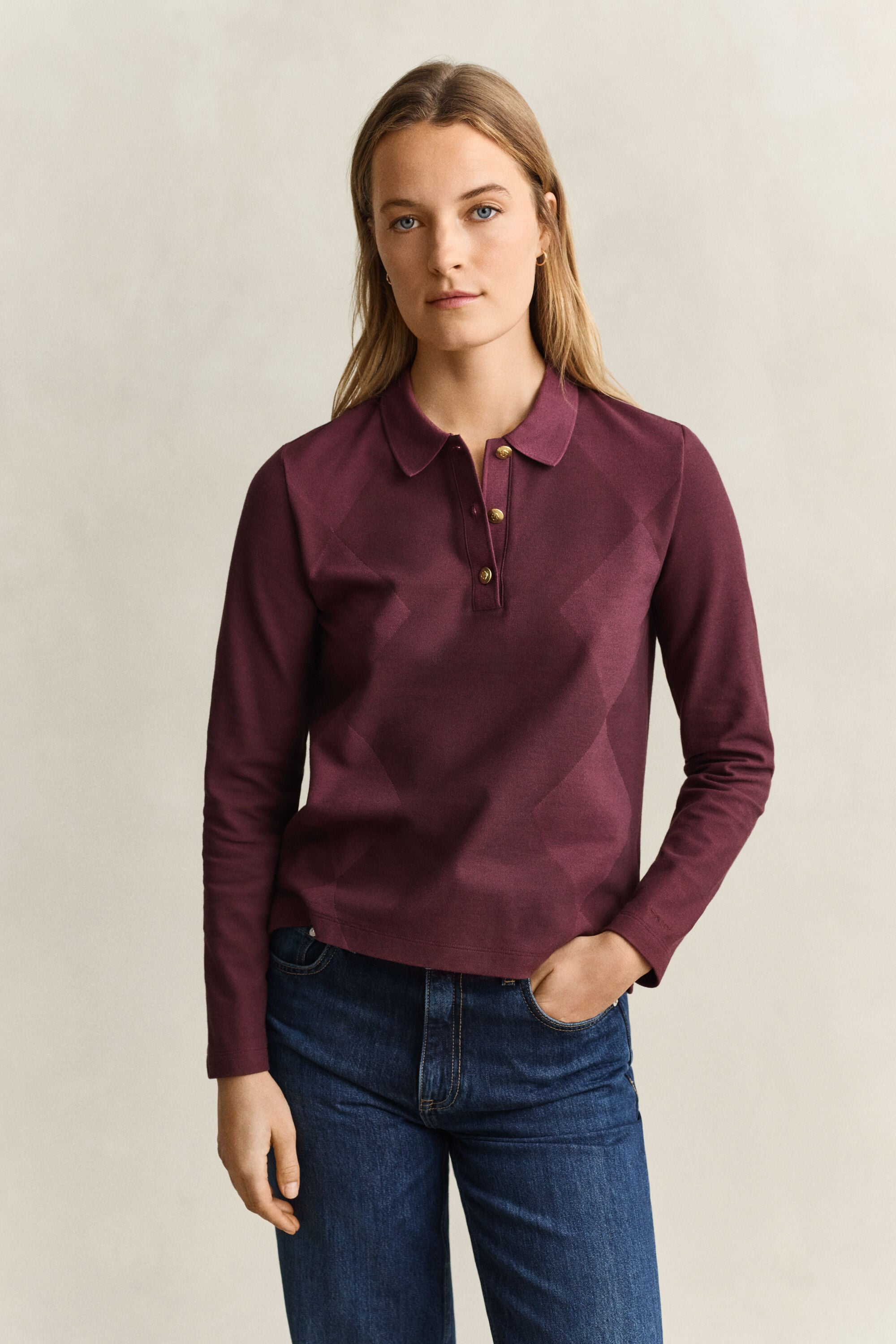 Argyle Langarm-Poloshirt