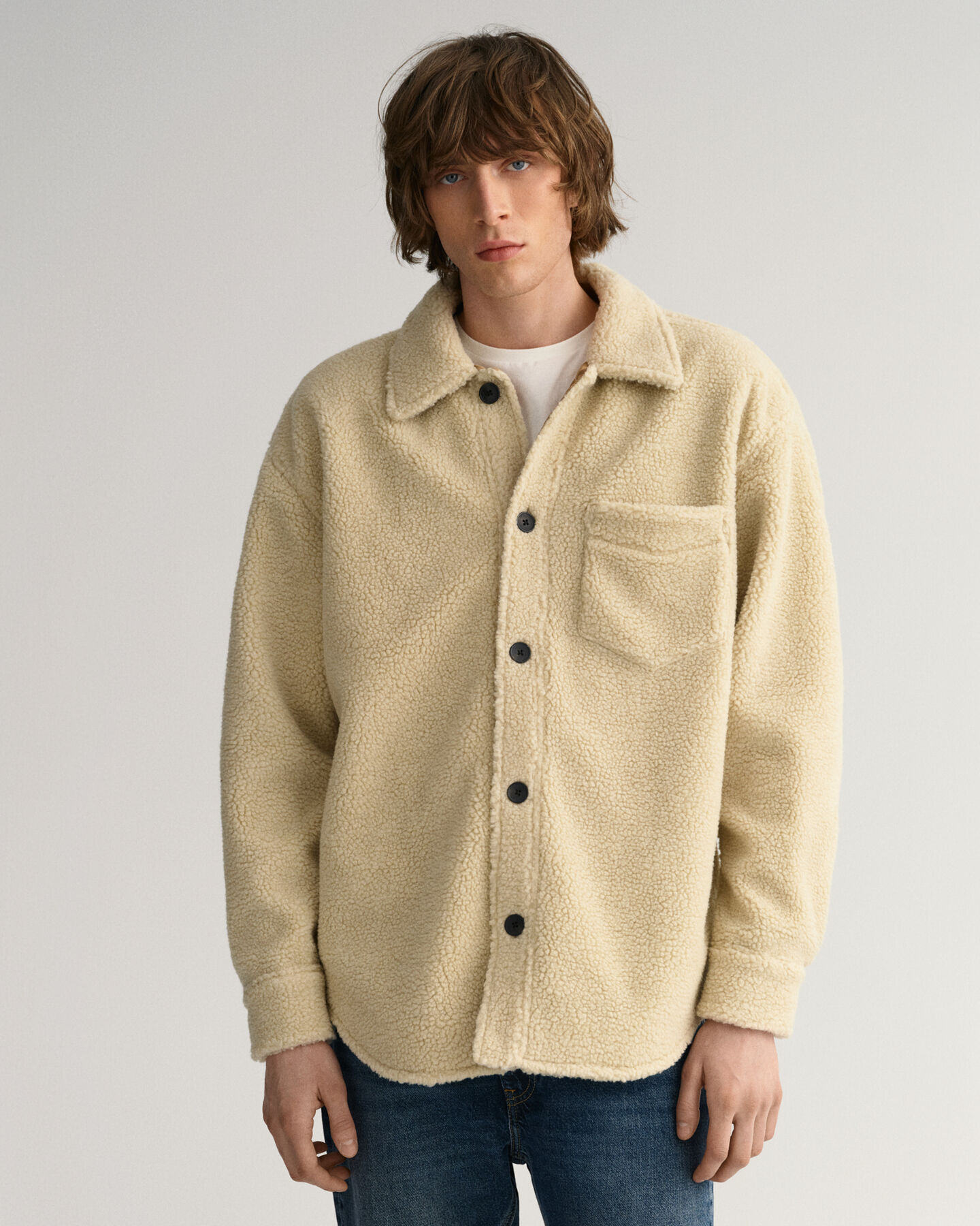 Oversized-Hemdjacke aus Sherpa-Fleece