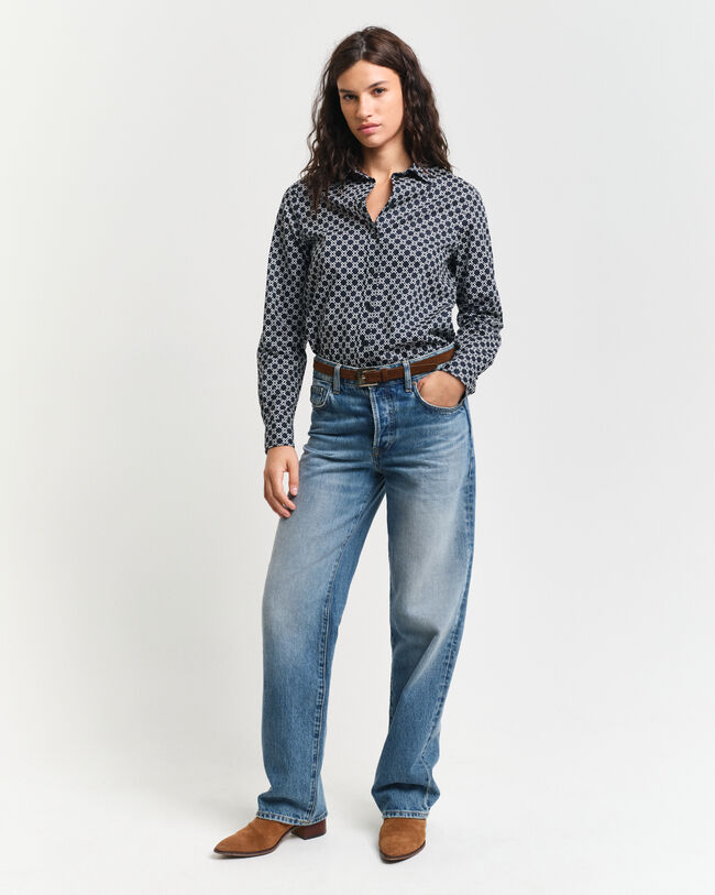 Regular Fit Geometric Baumwoll Voile Bluse