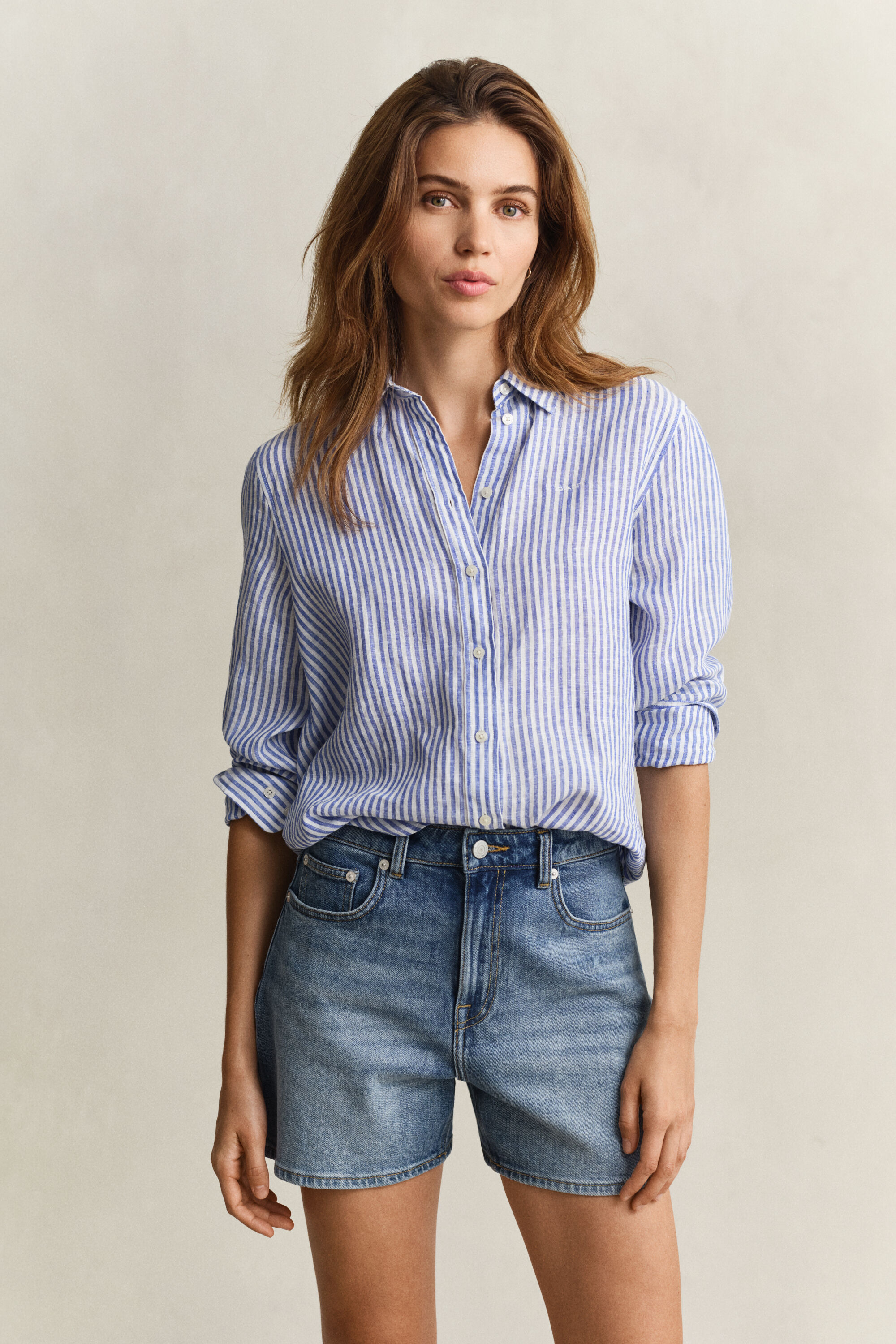 Camicia di lino a righe regular fit