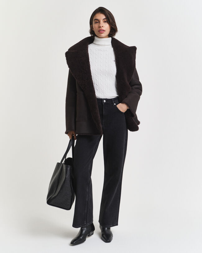 Zopfstrick Rollkragenpullover aus Stretch-Baumwolle