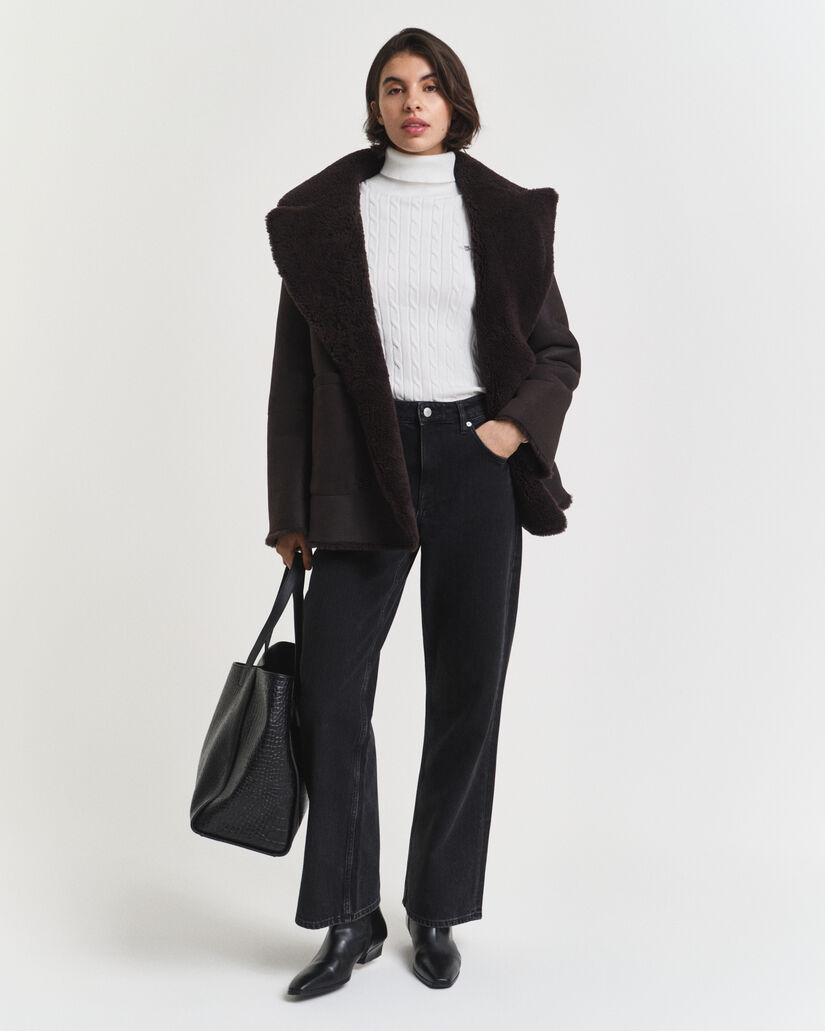 Zopfstrick Rollkragenpullover aus Stretch-Baumwolle