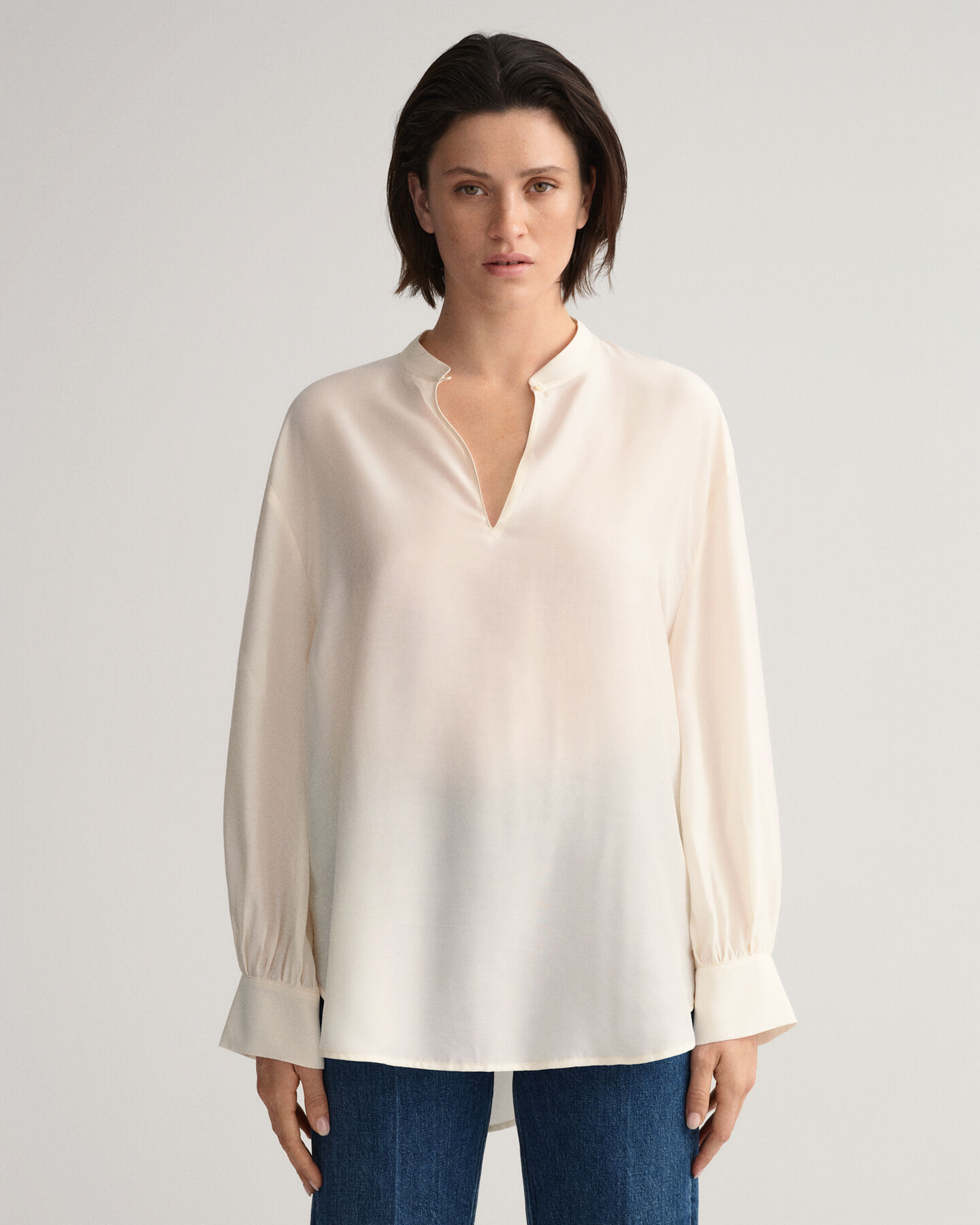 Popover Bluse aus Lyocell und Seide