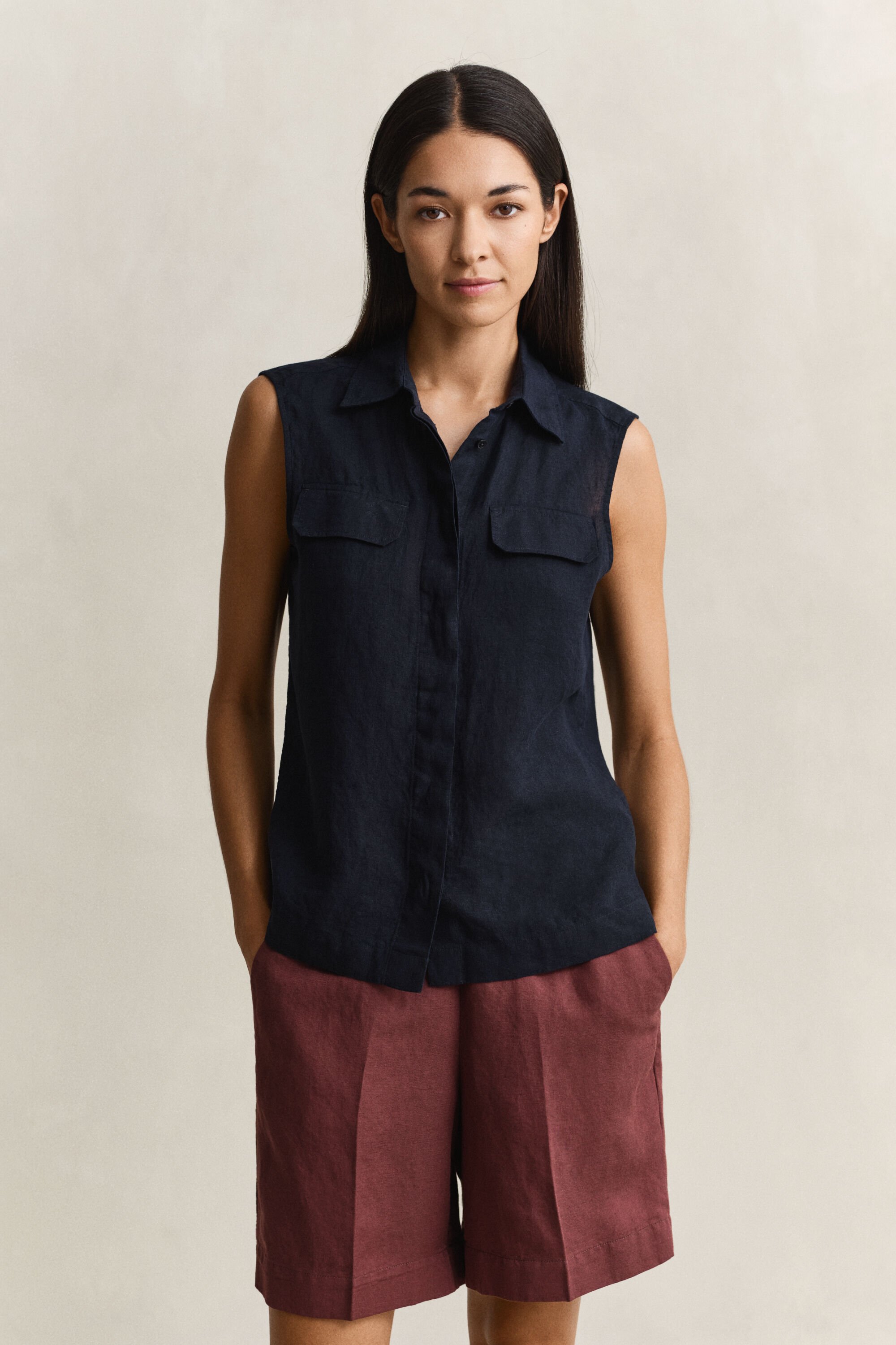 Sleeveless Linen Shirt