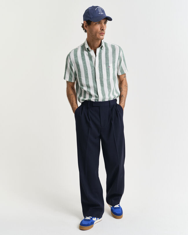 Regular Fit Baumwoll Leinen Kurzarmhemd mit Streifen