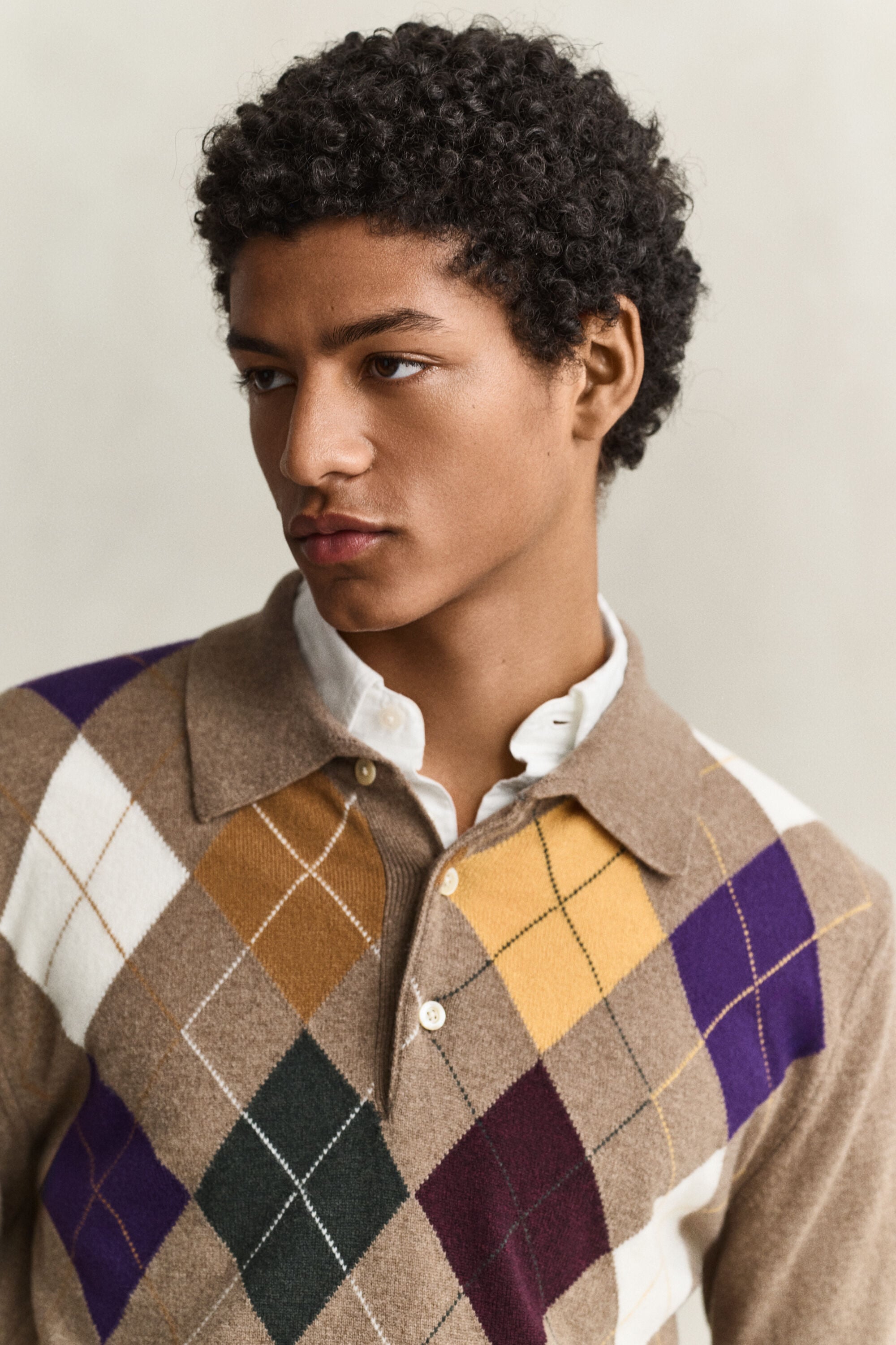 Superfine Lambswool Argyle Polo Sweater