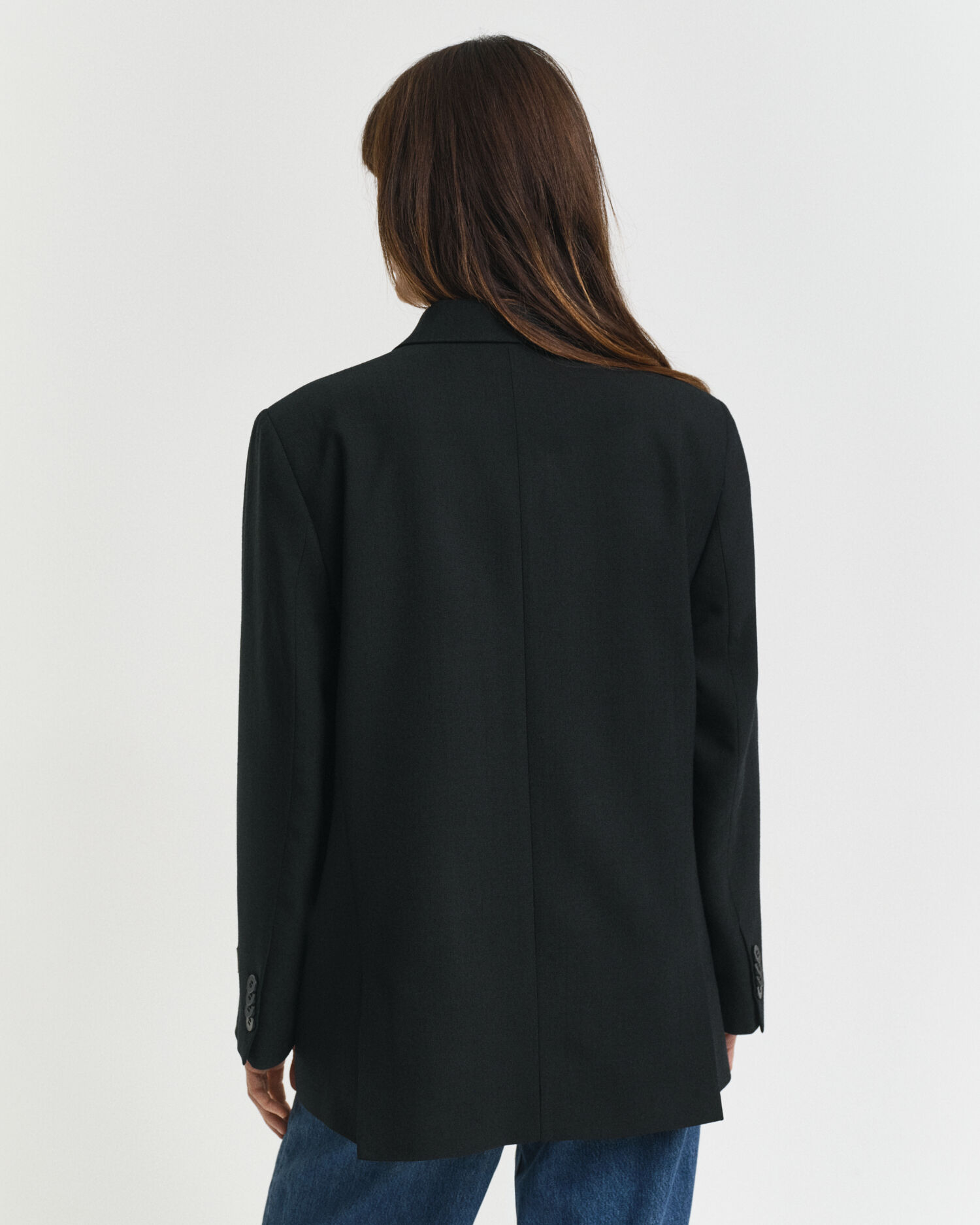 Relaxed Fit Double Breasted Wool Blend Hopsack Blazer