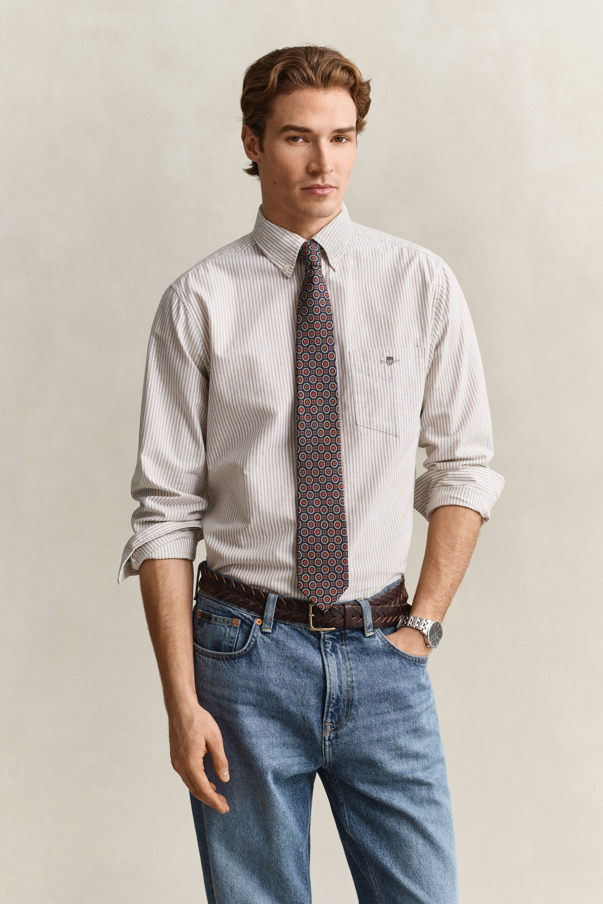 Chemise en coton Oxford classique à rayures Banker