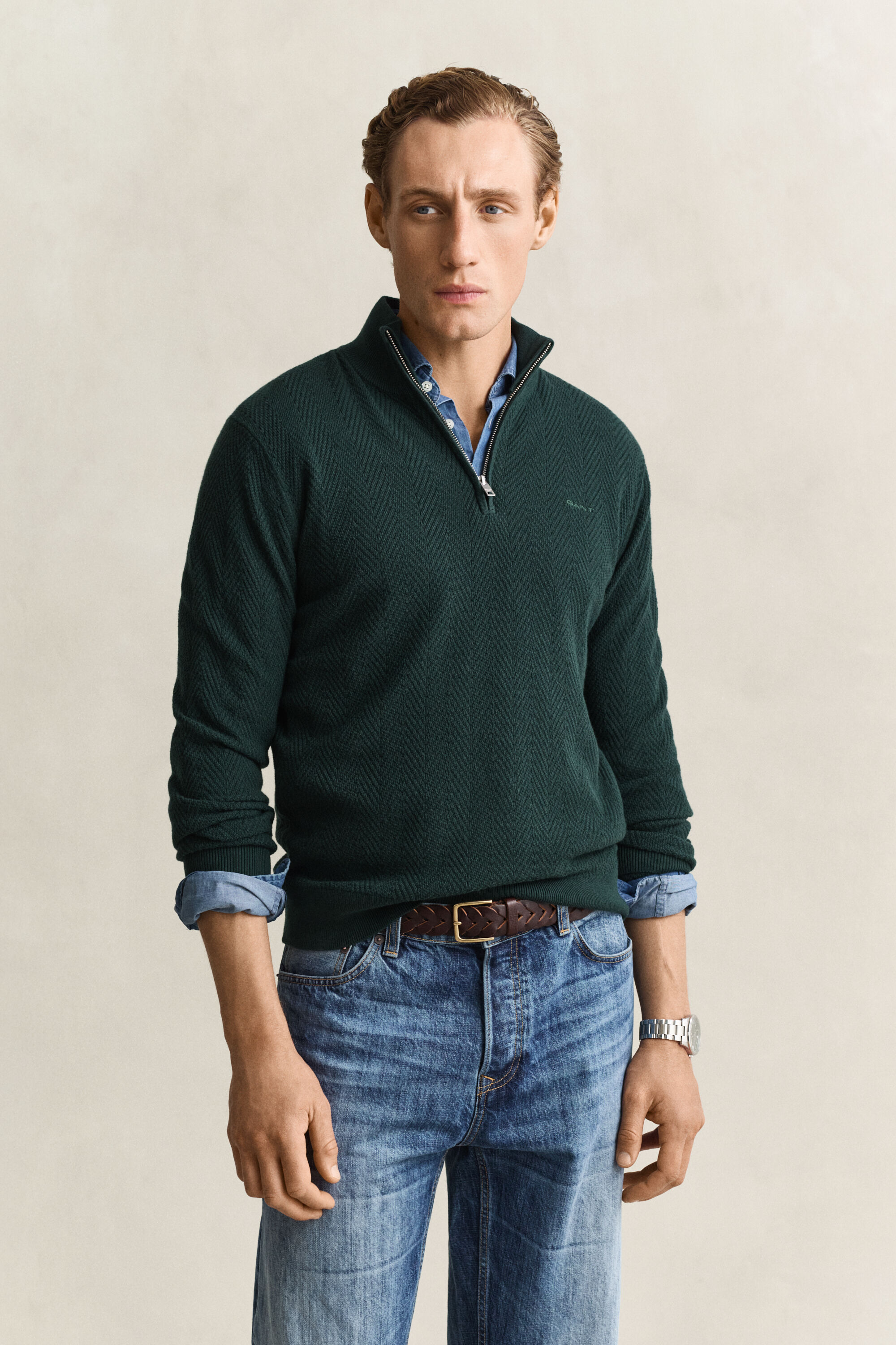 Pull à demi-zip avec chevrons