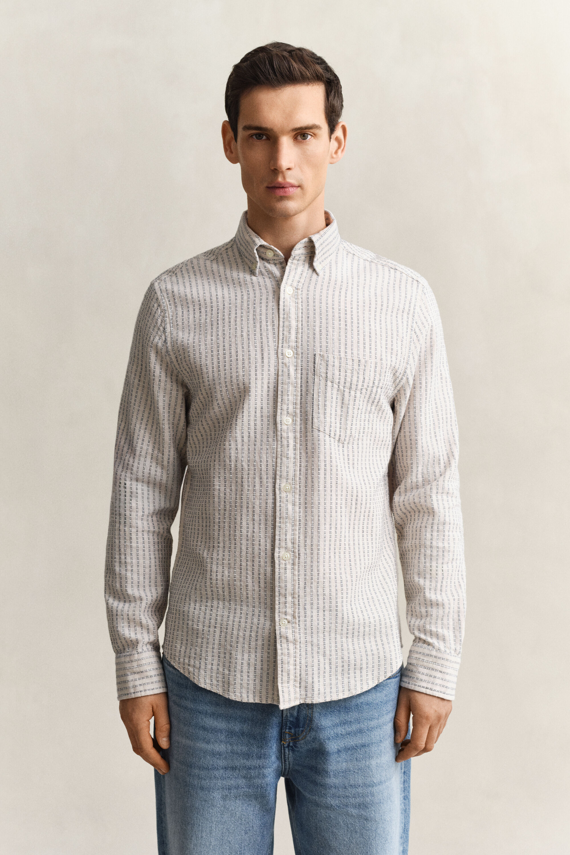 Camicia a righe in misto lino
