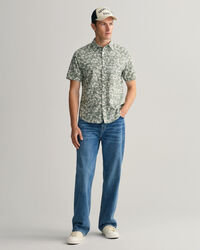 Regular Fit Baumwoll Leinen Kurzarmhemd mit Blumenprint