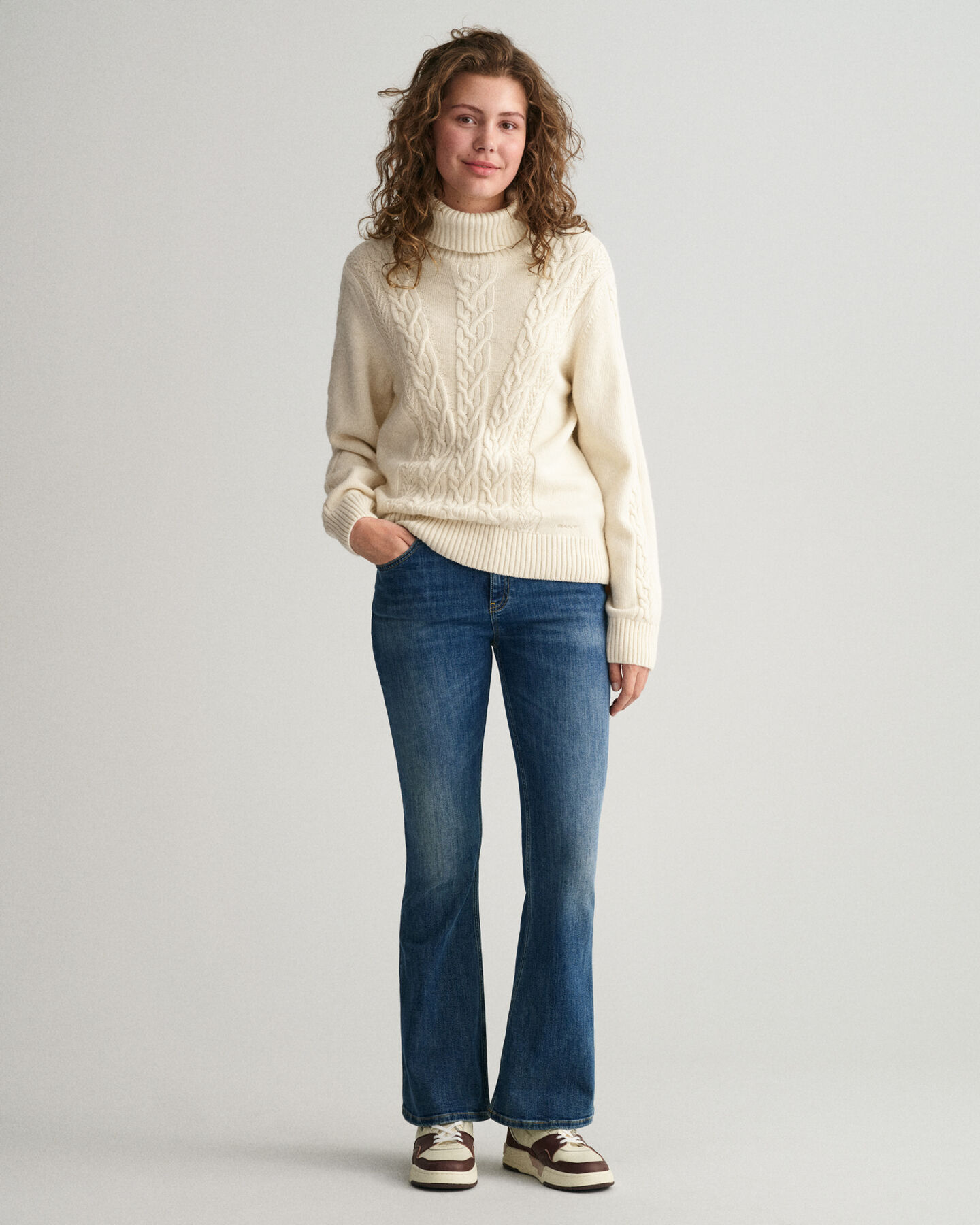 Teen Girls Rollkragenpullover mit Zopfmuster