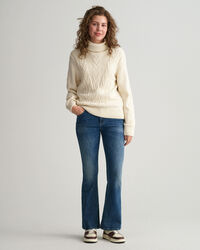 Teen Girls Rollkragenpullover mit Zopfmuster