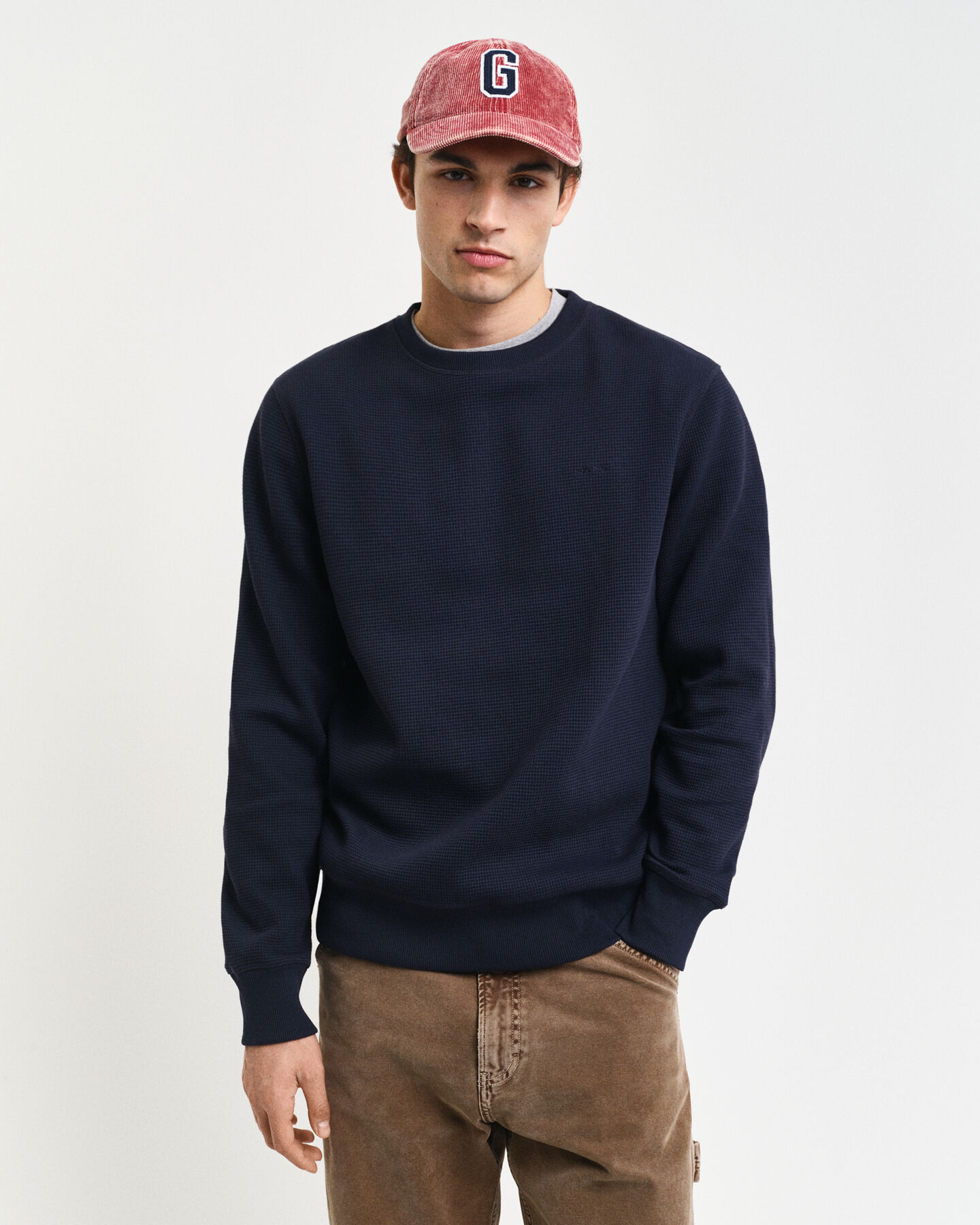 Waffle Textured Rundhals-Sweatshirt