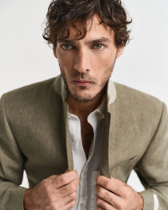 Slim Fit Baumwoll Leinen Anzugsakko