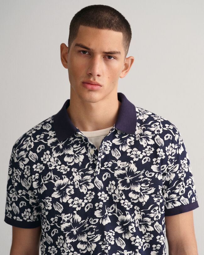 Piqué Poloshirt mit floralem Print