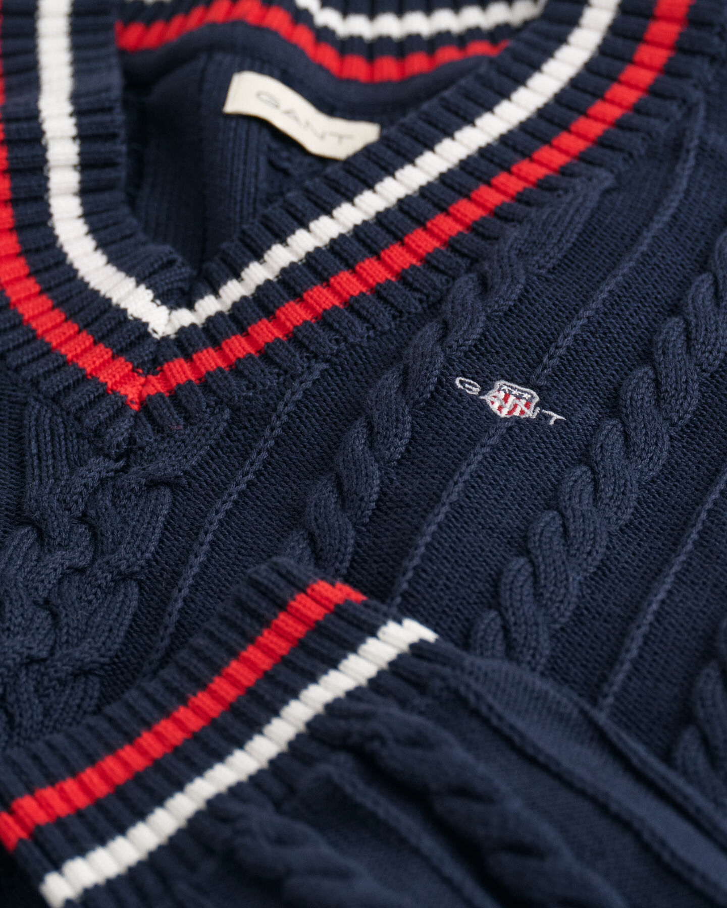 Teens Zopfstrick V-Neck Pullover mit Streifen