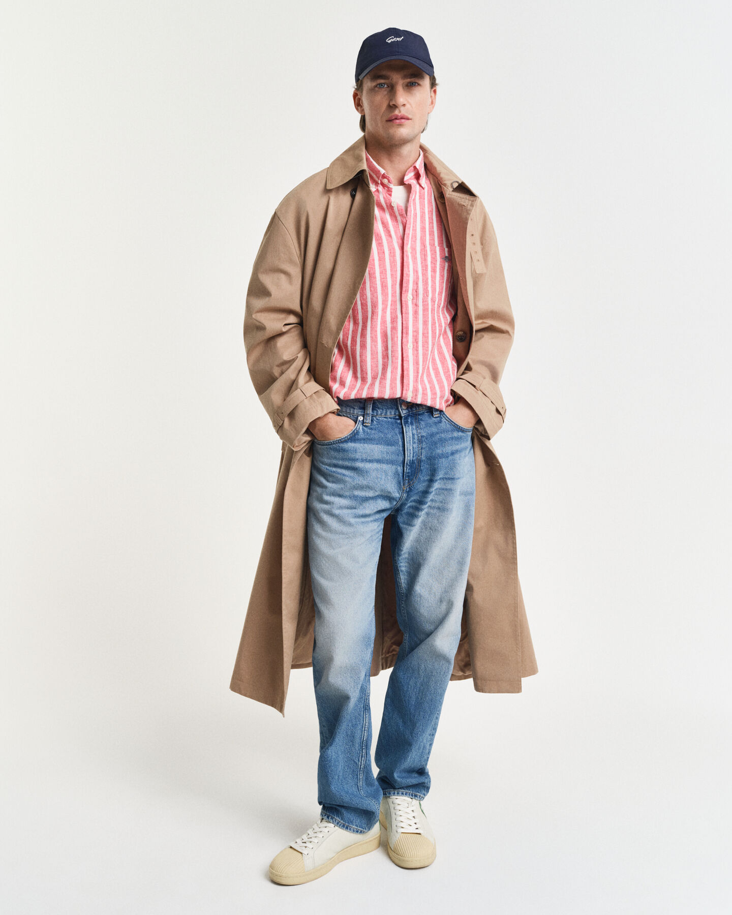 Regular Fit Hemd mit Streifen aus Baumwolle und Leinen