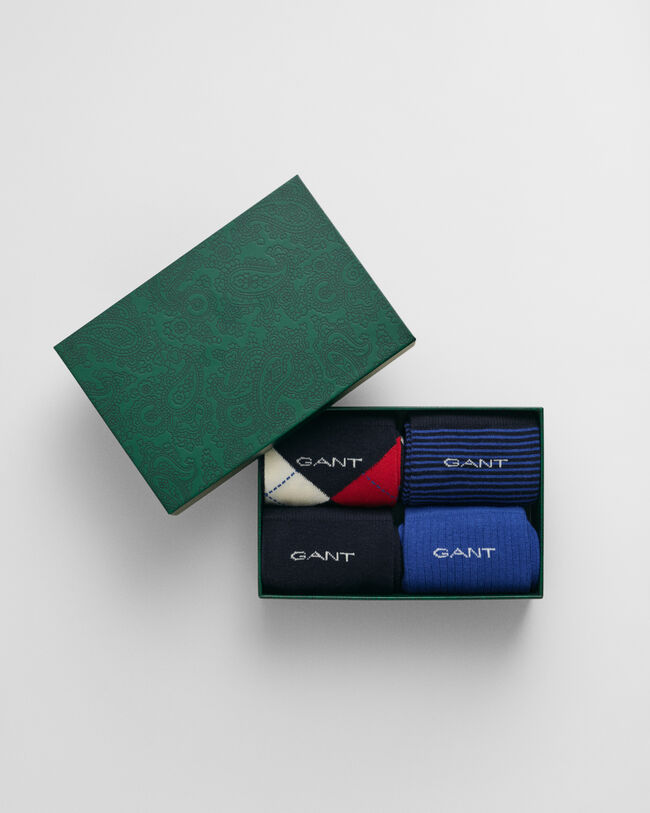 4er-Pack Argyle-Socken in Geschenkbox Gestreift & Einfarbig