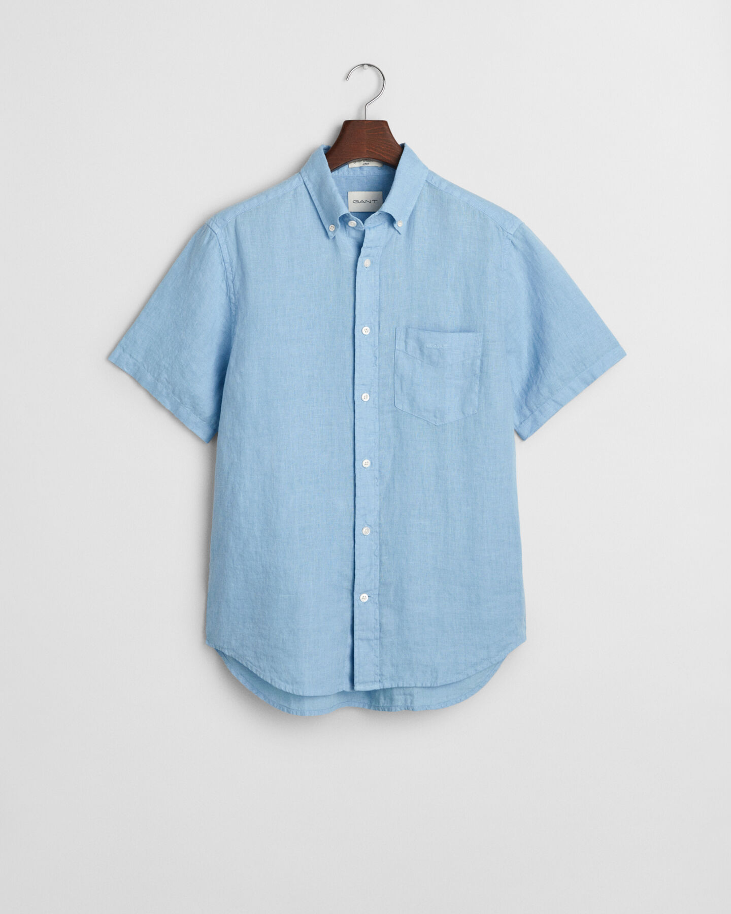 St&uuml;ckgef&auml;rbtes Regular Fit Leinen Kurzarmhemd