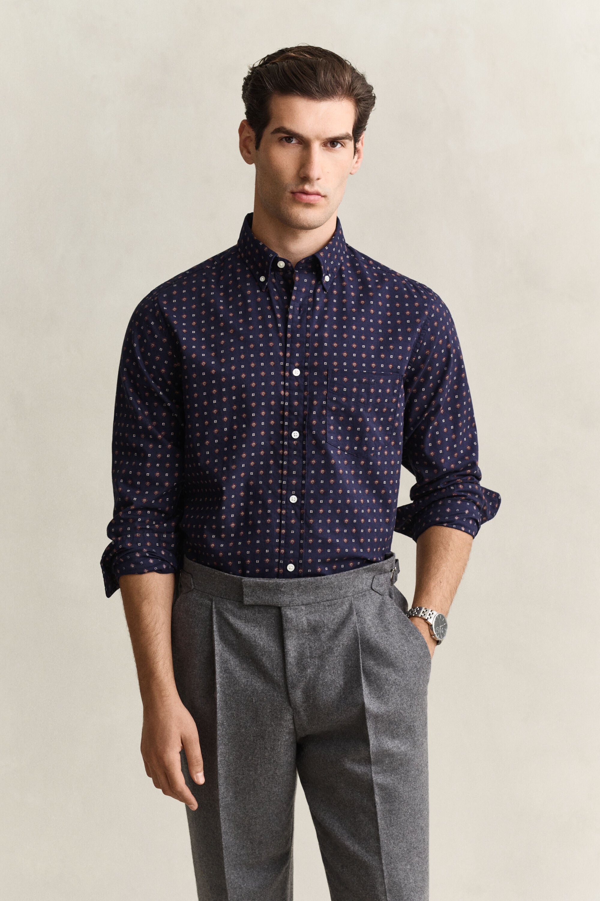 Camicia in twill con motivo cachemire