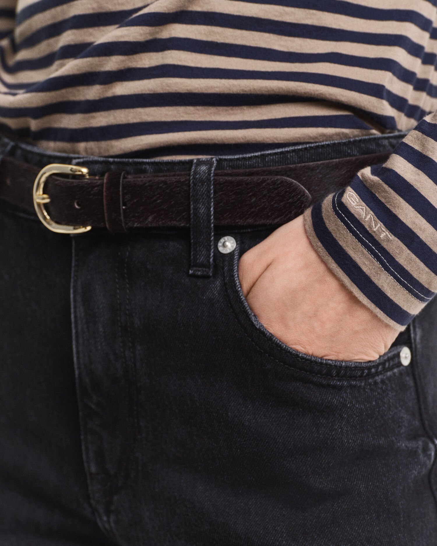 Haut col roulé en coton léger à rayures