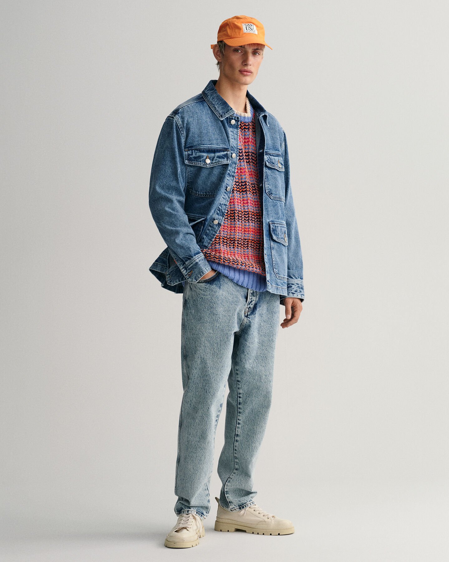 Mehrfarbiger Textured Rundhalspullover