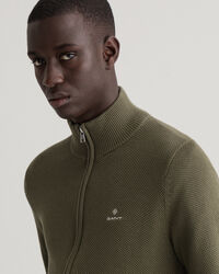 Strickjacke aus Baumwoll-Piqu&eacute; mit Rei&szlig;verschluss