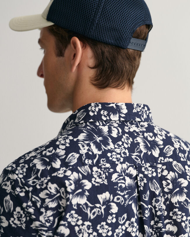 Regular Fit Baumwoll Leinen Kurzarmhemd mit Blumenprint