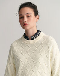 Rundhalspullover aus Strick mit Webstruktur