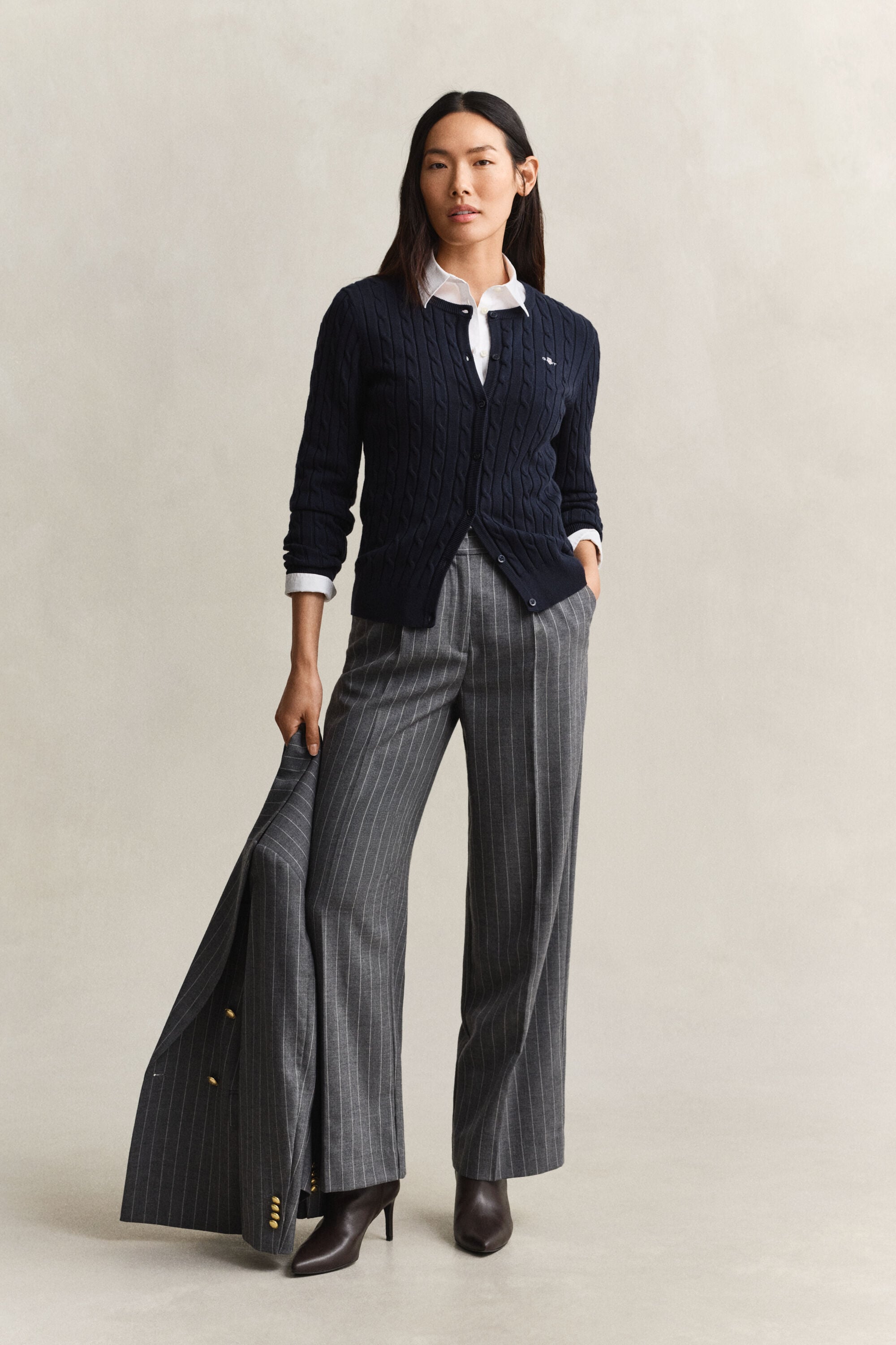 Stretch Cotton Cable Knit Cardigan
