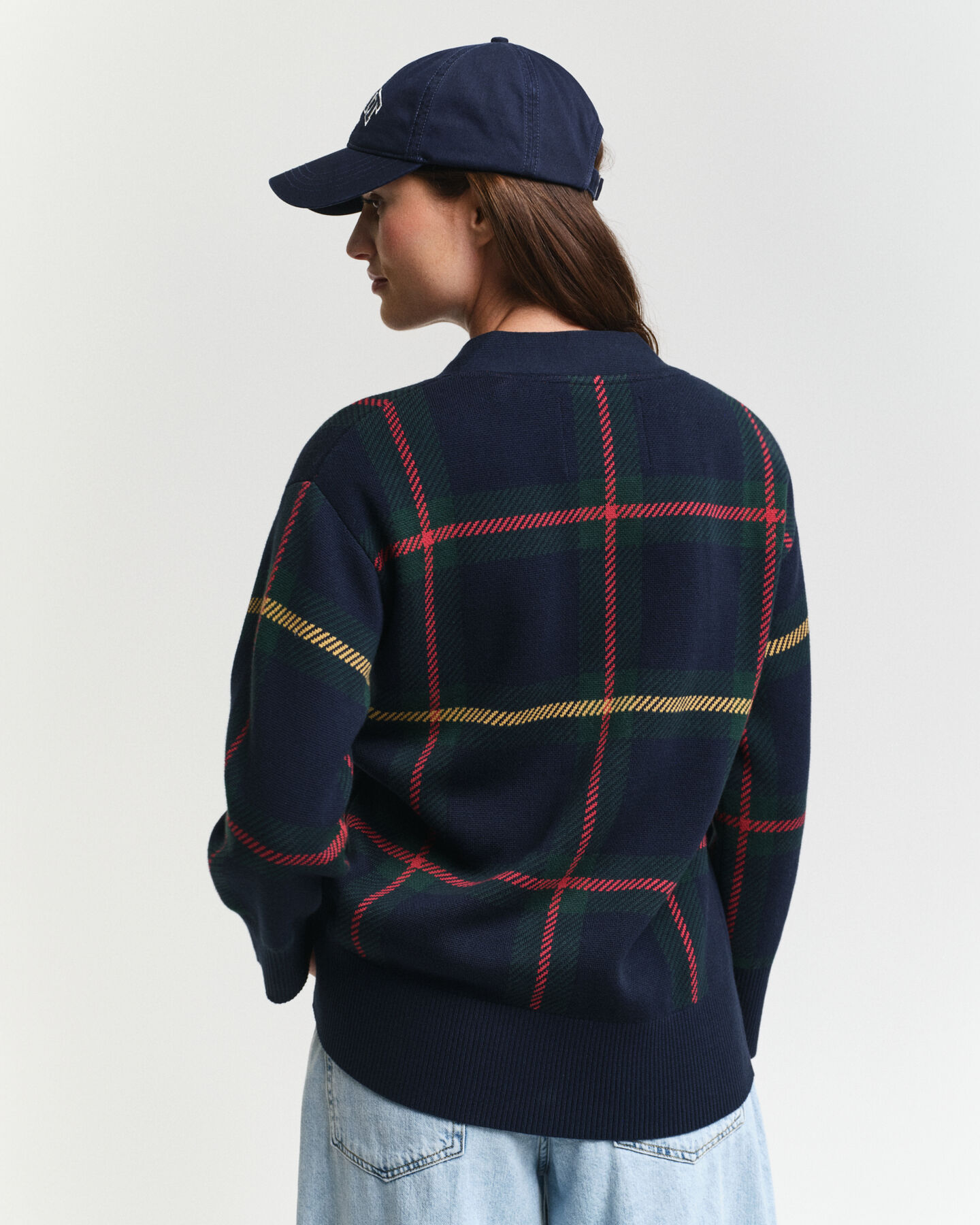 Karierte Strickjacke mit V-Ausschnitt