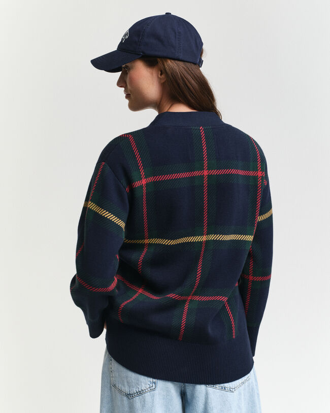 Karierte Strickjacke mit V-Ausschnitt