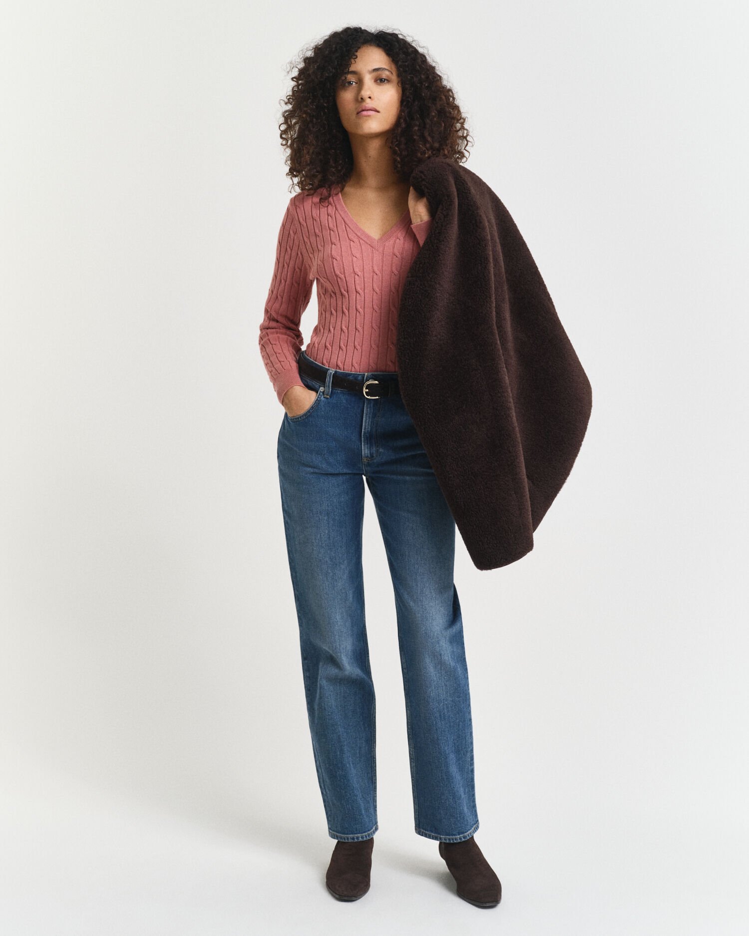 Pull col V en maille torsadée